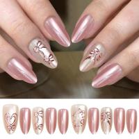 ราคา Sophiaura เล็บปลอม Nude Cat Eye Design รูปไข่สั้นเงากดบนเล็บด้วยกาว (25589502700)