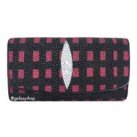 ราคา กระเป๋าสตางค์หนังปลากระเบนแท้ผู้หญิง สไตล์สามพับเลดี้ยาว ลายสี่เหลี่ยมสีม่วงสลับดำ ทนทานเป็นเลิศ หนังแท้ 100% (9205817375)