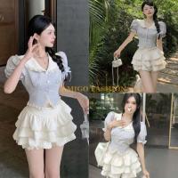 ราคา ชุดเซ็ต 2 ชิ้นน่ารักรวมเสื้อเชิ้ตสีฟ้าแขนพองและคอปกลูกไม้ + กระโปรงสีขาว 3 ชั้นพร้อมกางเกงด้านใน (29990317354)