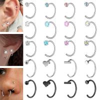 ราคา 1 PC 20G สแตนเลส C-Shape คริสตัลที่มีสีสันแหวนจมูกหัวใจ Nostrail เจาะกระดูกอ่อน Hoop ต่างหูหู Helix เจาะ (27536571994)