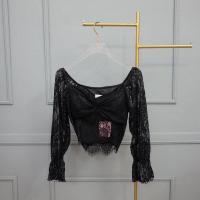 ราคา เสื้อครอปลูกไม้ แขนยาว สีดำ เซ็กซี่มาก (15048901335)