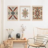 ราคา ภาพแต่งผนัง 3 ชิ้น ลายชนเผ่าเนทีฟอเมริกัน สไตล์เรขาคณิตพื้นเมือง โทนสีน้ำตาลอิฐฟ้าคราม (42652414375)