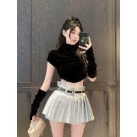 ราคา Saleกระโปรงหนัง PU เอวสูงแฟชั่นสไตล์เกาหลี โฮโลแกรม กระโปรงหนังพร้อมเข็มขั (24366047365)