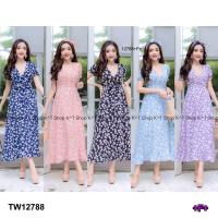 ราคา J12788 Dress เดรสยาวลายดอกเดซี่ + สายผูกเอว Long dress with daisies + drawstring waist (3341384109)