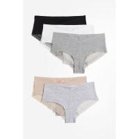 ราคา H&M(เอชแอนด์เอ็ม) MAMA กางเกงในทรงฮิปสเตอร์ผ้าคอตตอนกุ๊นขอบลูกไม้ แพ็ก 5 ตัว ผู้หญิง 1191303_1 (24772808491)