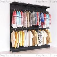 ราคา ชั้นวางแบบ Pegboard ชั้นวางโลหะ DIY สำหรับห้องแต่งตัวแบบวอล์กอิน ไม้แขวนเสื้อตู้เสื้อผ้าหลายชั้นพร้อมรูพรุน (40520304830)