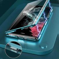 ราคา ▥ เคสแม่เหล็กสองด้านสำหรับ Samsung Galaxy S22 S23กระจกนิรภัยด้านหน้าพิเศษ + ฝาปิด S22เลนส์หนังด (26036617850)
