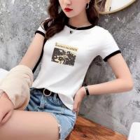ราคา เสื้อครอปคอกลมแขนสั้นขาวแถบดำ สกรีนลายสีสดใส เนื้อผ้านุ่มใส่สบาย สินค้าพร้อมส่ง (43950828786)