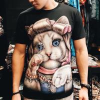 ราคา ของแท้100% เสื้อเรืองแสงแบรนด์แท้ 3D พิมพ์ลายเรืองแสง ลายแมวเจ้าหญิง สกรีนลายหน้า-หลัง (11386125718)