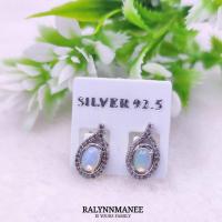 ราคา H6416 ต่างหูโอปอลแท้ ( Natural Opal ) แบบก้านเสียบ ตัวเรือนเงินแท้ 925 ชุบทองคำขาว (18588560474)
