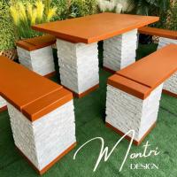 ราคา โต๊ะปูนสนาม ชุด 8 ที่นั่ง ขนาด 150*80 cm. สินค้าทำจากปูน สีส้มอิฐ - ขาขาว วัสดุเป็นปูนแผ่นเสริมเหล็ก (14390003071)