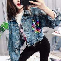 ราคา เสื้อยีนส์ปักเลื่อม สีรุ้ง : แจ็คเก็ตยีนส์แฟชั่น สไตล์เกาหลี (2085516947)