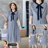 ราคา ชุดเดรสคลุมท้องผ้าชีฟองพิมพ์ลายดอกช่วงคอแต่งเป็นผ้าสำหรับผูกโบว์แขนจั๊ม เอวยางยืดกระโปรงอัดพรีทรอบชุด (24072543756)