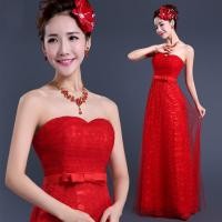 ราคา ชุดราตรียาวเกาะอกผ้าลูกไม้แต่งโบว์คาดเอวเชือกผูกหลัง (11348665457)