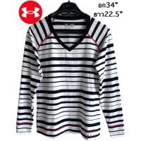 ราคา br32 มือสองขายตามสภาพ Under Armour เสื้อยืดลายทางแขนยาว Fitted Heart Gear เป็นดีไซน์น่ารักหายากของ Under Armour (40953621005)
