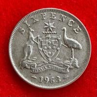 ราคา เหรียญออสเตรเลีย Australia 6 pence ปี 1963 เนื้อเงิน เหรียญต่างประเทศ (26880406676)
