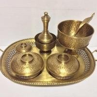 ราคา ชุดทองเหลือง ถาดเปลหูจับ 16 นิ้ว ชามฝาห้านิ้วครึ่งตอกลาย (11203086511)