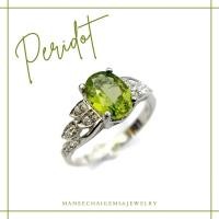 ราคา แหวนเงินแท้ ฝังพลอยเพอริดอท สีเขียว ชุบด้วยทองคำขาว (3388124228)