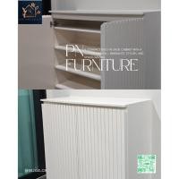 ราคา พีเอ็นเฟอร์นิเจอร์ โคราช/ ตู้รองเท้าบิ้วอิน ตู้รองเท้าแขวนผนัง หน้าบานลายระแนงมินิมอล วัสดุ Hmr กันชื้น พ่นสีอุตสาหกรรม (43214438834)