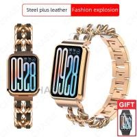 ราคา สายสแตนเลสพร้อมเคสหนังสร้อยข้อมือทดแทนสําหรับ Xiaomi Smart Band 9 8 7 Pro / Xiaomi Smart Band 9 8 Active (26371703911)