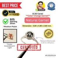 ราคา แหวนเงิน การ์เน็ตเปลี่ยนสี (Round Mixed, 0.50 ct.) และเพชรธรรมชาติ (0.15 ct. x 35 pcs.) Size #53 (925 Silver Sterling... (55050610087)