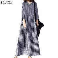 ราคา ZANZEA ซานเซีย ชุดเดรสแขนยาวคอวีพิมพ์ลายลายสก๊อตลําลองเกาหลีสําหรับผู้หญิง (28020142380)
