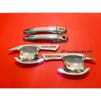 ราคา triton ไทรทัน 2015-2020 เบ้ากันรอย ครอบมือจับ รุ่นแค็บ2ประตู สีโครเมี่ยมโลโก้แดง (5037895236)