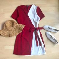 ราคา เดรสไขว้ทูโทนเเขนสั้น สีเเดงเท่านั้น (6042668258)