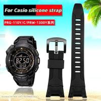 ราคา Original-26 มม.สายนาฬิกาซิลิโคนสําหรับ Casio PROTREK Series PRG-110Y PRG-110C PRW-1300Y PRW-1500Y PRG-130Y สีดําเรซิ่นนาฬิกาสายกีฬา (57201451671)