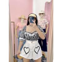 ราคา เสื้อสาวอวบ แขนตุ๊กตา ลายสก็อต ฉลุอก (11836778718)