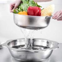 ราคา ตะแกรงล้างผัก34.5cm กระชอนกระละมังรูแบบ2หู อย่างหนา สแตนเลส (1503204752)