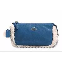 ราคา ราคาพิเศษ Coach large wristlet in leather & shearling F64705 สีฟ้า slate blue (58033328)