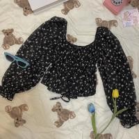 ราคา [พร้อมส่ง]มือ1เสื้อลายดอกสีดำผ้าชีฟองลายดอกไม้ (15212691938)