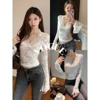 ราคา Vogueพร้อมส่ง เสื้อลูกไม้สีขาวแขนยาวคอวี เสื้อแขนยาวสีขาวเซ็กซี่ด้านใน ลูกไม้ (FY2019) (28371576095)