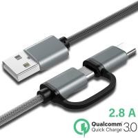 ราคา FLOVEME 2-in-1 Braided Micro USB Type C QC3.0 1.2M สายชาร์จ - FQUA0EGY (42824595713)