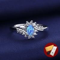 ราคา (พร้อมใบรับรอง Gra) แหวนโอปอลสีฟ้าหรูหราแฟชั่น Ocean Heart แหวนเพชรสีขาว (28014369508)