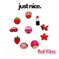 ราคา Just Nice CharmPop ️ Red Vibes Series การ์ตูนรองเท้า Pin ปุ่ม Charm สําหรับ croc กระเป๋า & รองเท้า skecher ซีรีส์สีแดงรองเท้า (43270628810)