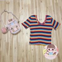 ราคา เสื้อครอปไหมพรมผ้าร่อง สีรุ้ง (17857052221)