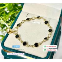 ราคา สร้อยข้อมือเงินแท้92.5% ชุบสีทอง ประดับเพชร cz(สีนิล)(เพชรสังเคราะห์)(เนื้อเงินแท้):TH0420 (42056965630)