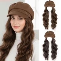 ราคา เรืองแสงหมวกวิกผมแบบบูรณาการของผู้หญิง, วิกผมหมวกแปดเหลี่ยมชั้นสมจริง,วินเทจหมวกเบเร่ต์แฮร์พีชเต็มหัวปกหยักยาวผมหยิกหมวกวิกผมท่องเ (55902553821)