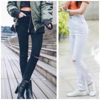ราคา กางเกงอินเทรนด์ ยีนส์ผู้หญิง [ขาเดฟขาดเข่า 2 สี ไซส์ S-6XL] กางเกงยีนส์ ผู้หญิง ขายาว เอวสูง ขาเดฟ รัดรูป ผ้ายืด สีขาว ด (15471766809)