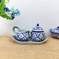 ราคา เหยือกนม เหยือกนมเซรามิก 1 ชุด 3 ชิ้น เหยือกนม โถน้ำตาล จานรอง เหยือกนมลายไทย สำหรับใส่นมน้ำตาล ชงกาแฟ (29865864554)