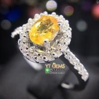 ราคา แหวนบุษราคัม แหวนล้อมเพชร แหวนเงินแท้ 92.5% ชุบทองคำขาว ประดับ พลอยบุษราคัมแท้ ตกแต่ง เพชรSwiss YTG-9760 (7229155562)