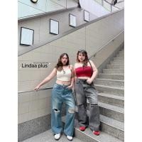 ราคา กางเกงยีนส์ขากระบอกใหญ่ ขาดเข่า รุ่น Ripped งานป้าย Lindaa plus+ งานสั่งตัดพิเศษสำหรับสาวอวบอ้วนโดยเฉพาะ plussize สาวอวบ (29166176312)