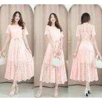 ราคา ชุดเดรสผ้าลูกไม้ สีโอรส ใส่ทำงาน ใส่ไปวัด เดรสลูกไม้ไปงานบวช เดรสใส่ทำบุญ ไปวัด ทรงสวย สุภาพ เรียบร้อย สีโอรส พร้อมส่ง (29564371632)