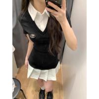 ราคา NZN ปลอมสองชิ้นคอปกโปโลฤดูร้อนแขนสั้นชุดเดรสจีบ (24634059697)