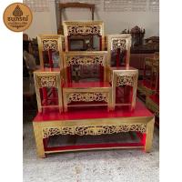 ราคา ️ โต๊ะหมู่บูชาไม้สักแท้ ขาหวาย หมู่ 7 หน้า 10 ️ แกะสลักปิดทองหรู ✨ งานช่างฝีมือประณีต เสริมสิริมงคล (57951234482)