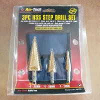 ราคา Am Tech ดอกสว่านสเต็ป ดอกสว่านทรงเจดีย์ Step Drill ชุบไททาเนี่ยม ชุด 3 ตัว 4-32 มม. พร้อมซอง (3946952657)