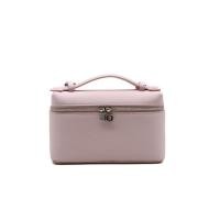 ราคา กระเป๋าเครื่องสำอางแบบพกพา สีชมพู ออกแบบเหมือนกล่องอาหารกลางวัน สะพายไหล่ได้ ทำจากหนังแท้ (57901984939)