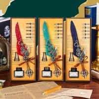 ราคา เกียร์ลายเซ็นปากกาจุ่มปากกาจุดปีกสีทองขนนกชุดกล่องของขวัญวรรณกรรมย้อนยุคขนนกปากกาองค์กรกลุ่มซื้อ10.28 (51952684838)